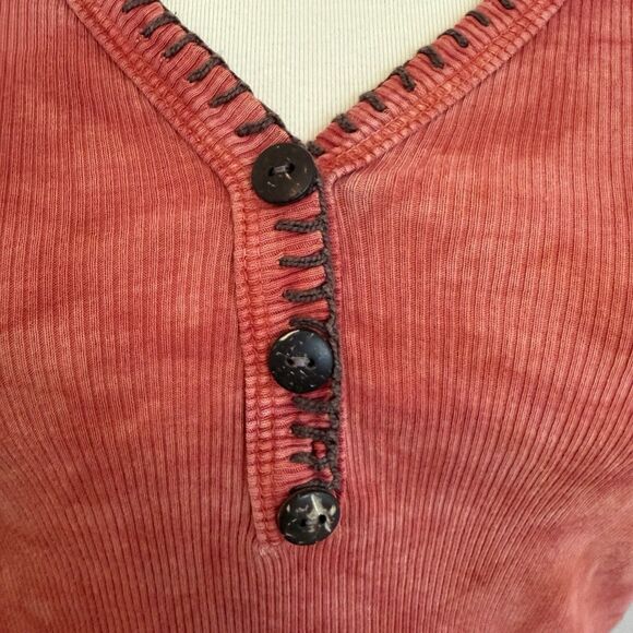 Me & Ko Red Tie Dye Henley Top Large Boho Ribbed Cotton USA Made Retro 60s - Picture 6 of 11